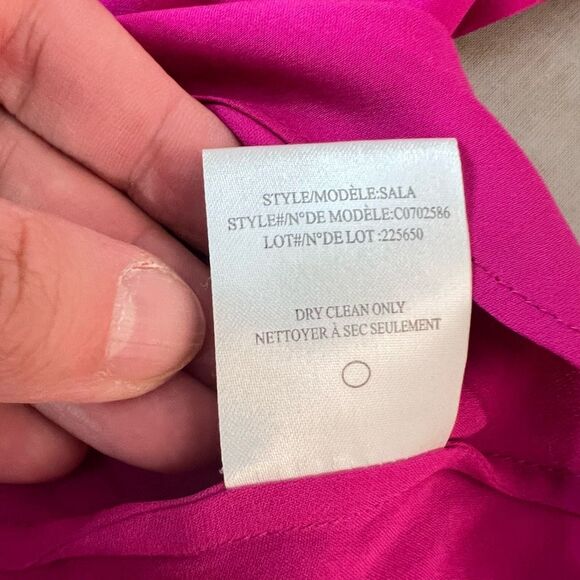Theory 3/4 sleeve fuchsia hot pink silk zipper neckline blouse size petite - Picture 13 of 14